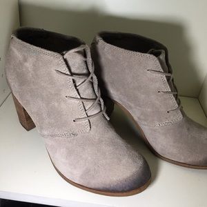 Beige Suede Ankle Heel Boots